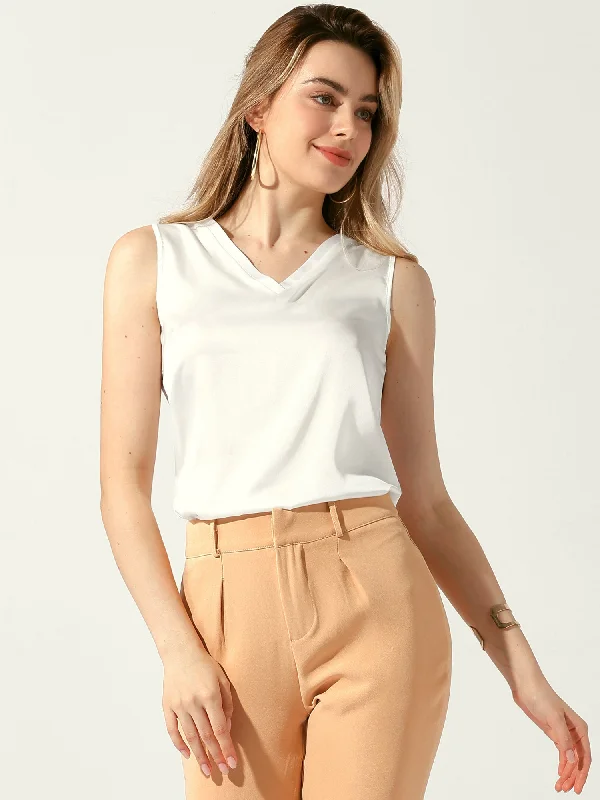 Don't Miss Out!Sleeveless Work Business V Neck Satin Blouse