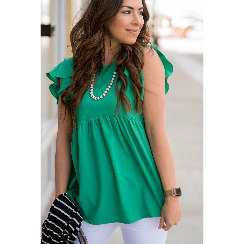 Limited Stock Available!Peplum Flutter Sleeve Blouse