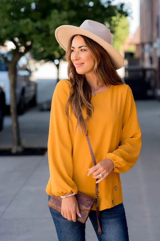 Get More, Spend Less – Shop Now!Side Button Long Sleeve Blouse