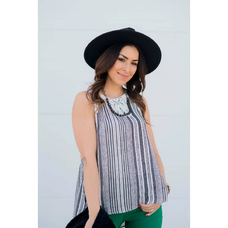 Lowest Prices Guaranteed!Striped Lace Top Tank
