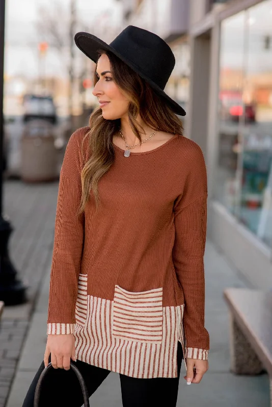 Stock Up and Save!Texture Stripe Trimmed Blouse