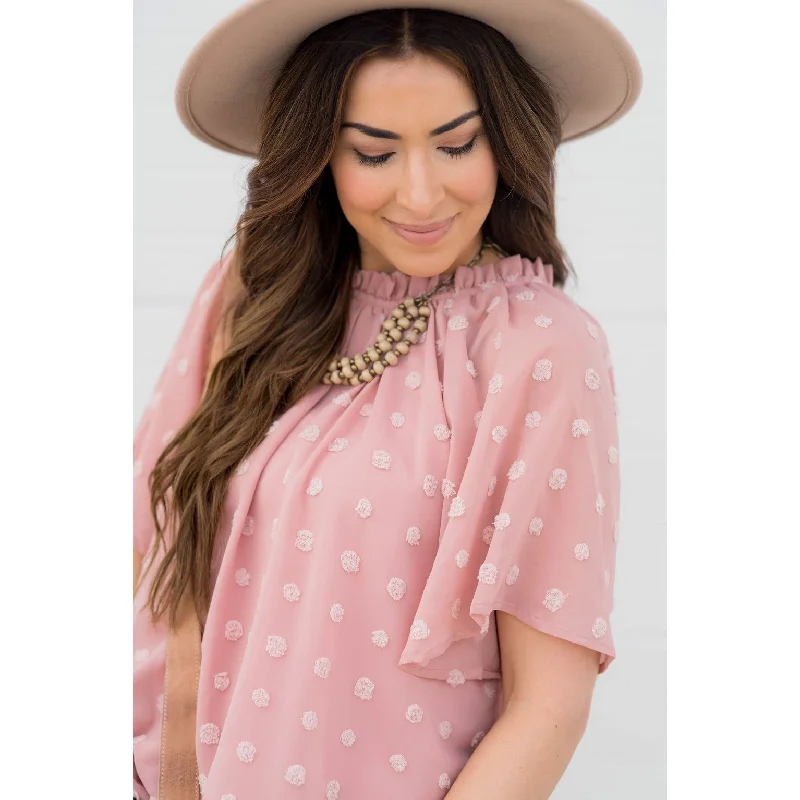 Your Favorite Items on Sale Now!Textured Dot Cinch Neck Tunic Blouse