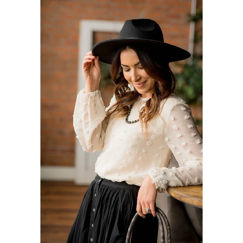 Hot Deals You Can’t Resist!Textured Dots Cinched Sleeve Blouse