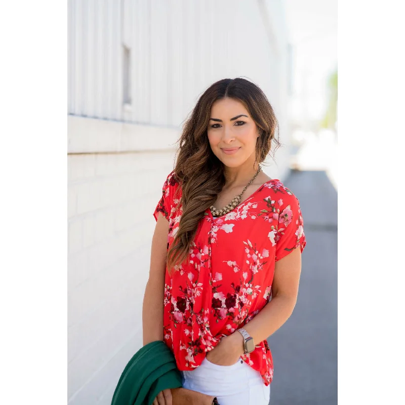 Buy More, Save More!V-Neck Draped Front Floral Blouse