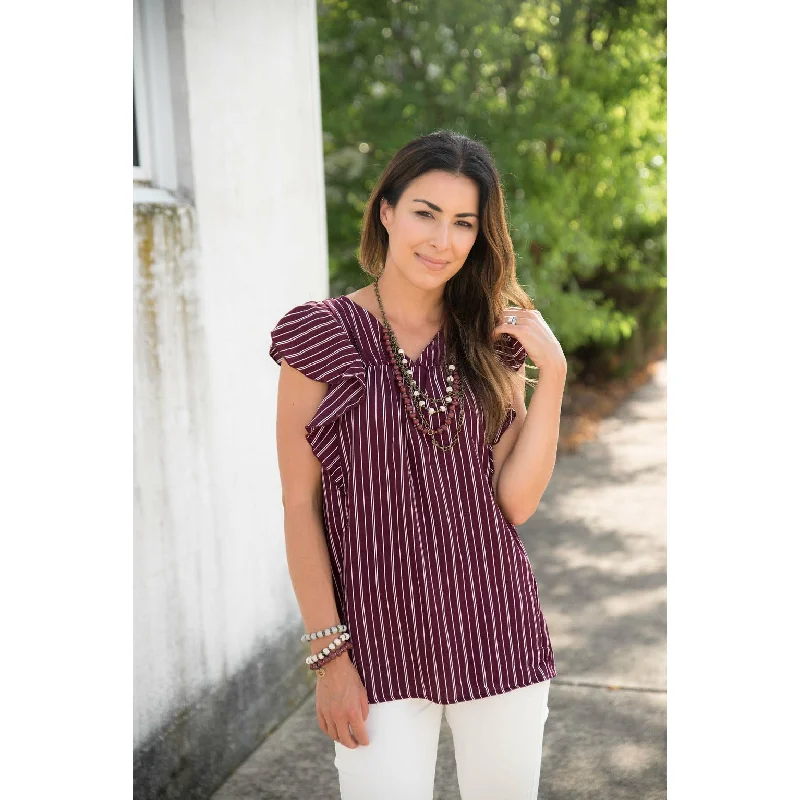 Score Big Savings Today!Vertical Striped Ruffle Blouse